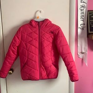 Hot pink kids north face puffer coat
